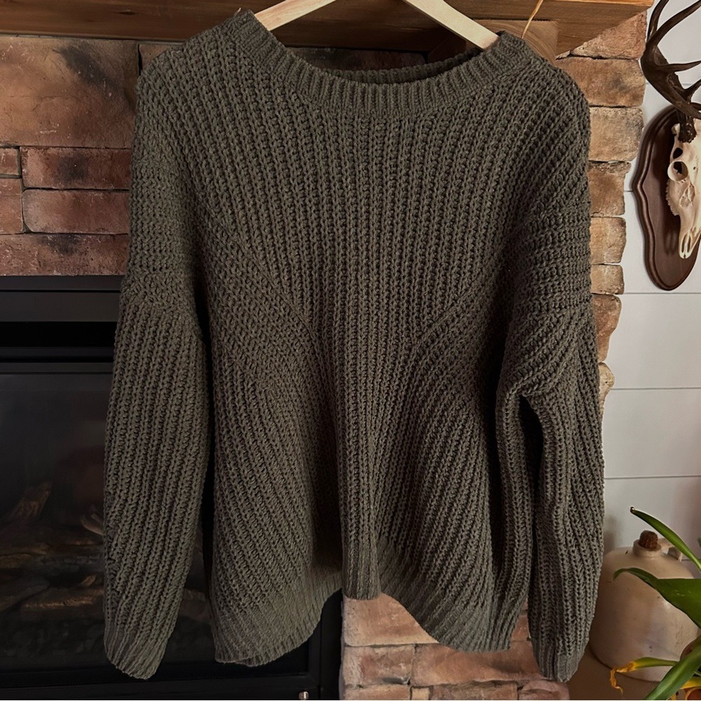 Braided Cable ChenillePullover XXL (Junior Sizing) Green‎ Sweater - Picture 12 of 15